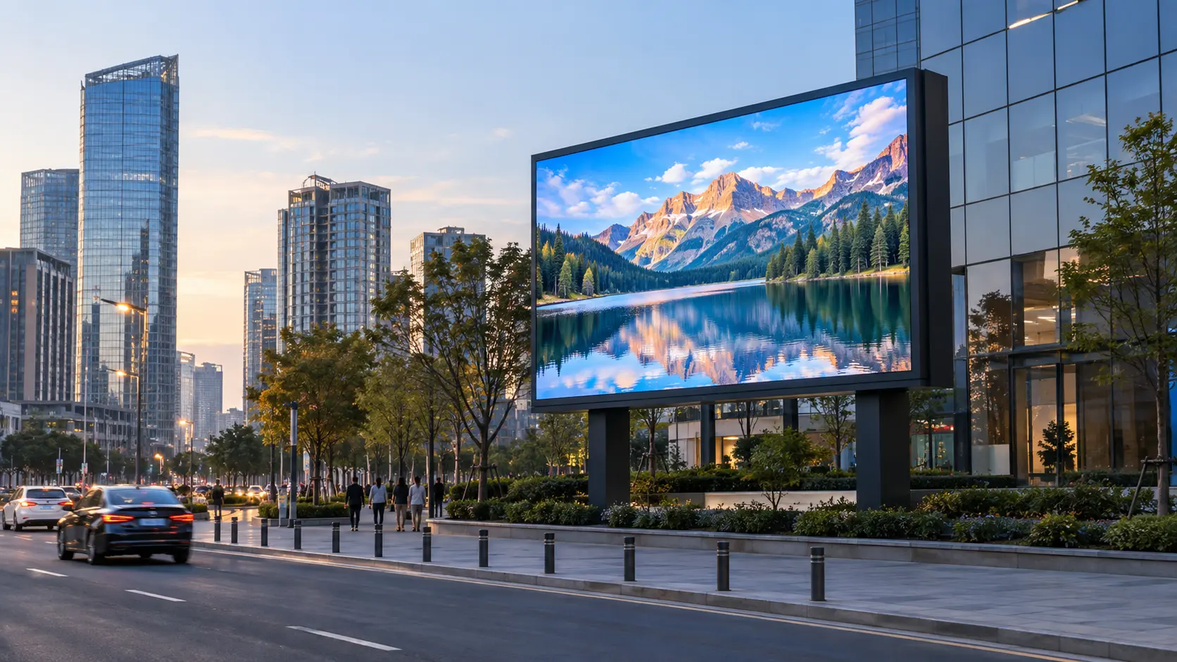 Outdoor LED billboard display beside a roadway